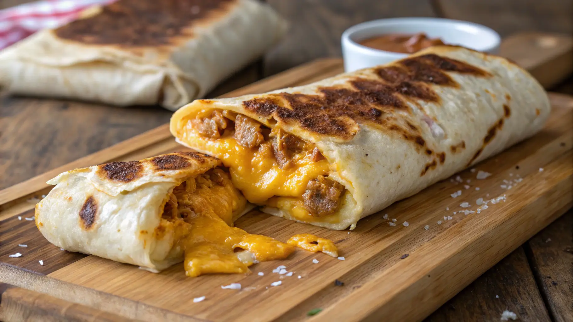 Grilled cheese burrito with melted cheese